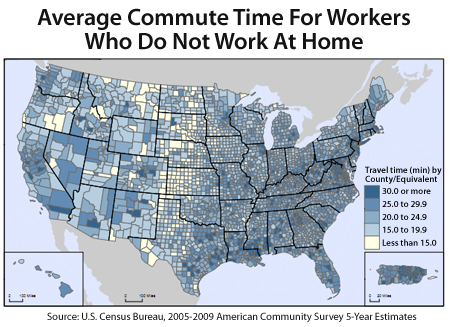 Average Commute Times In The US, By County