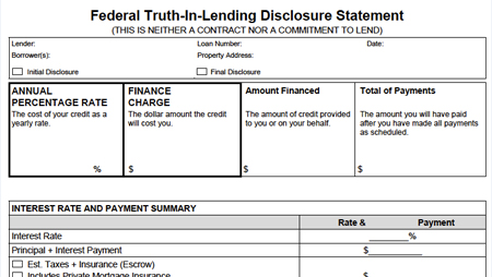 Truth-In-Lending snapshot